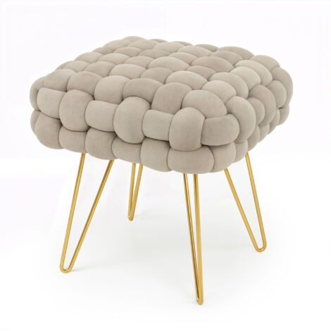Tabouret en velours tressé rembourré 38 cm DOTTY Or beige
