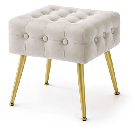 Tabouret rembourré en velours 40 cm QUADRA Beige (1/5)