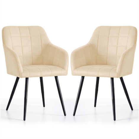 Lot de 2 Chaises rembourrées à surpiqûres carrées LUXANO Beige pieds noirs (1/5)