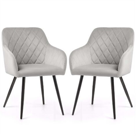 Lot de 2 Chaises en velours matelassées en losanges VELTO Gris pieds noirs (1/5)