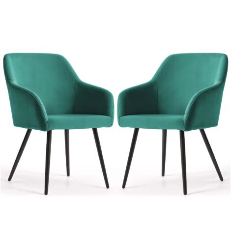 Lot de 2 Chaises en velours lisses ESTELLE Vert Bouteille pieds noirs (1/5)