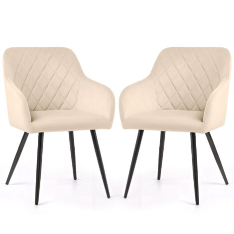 Lot de 2 Chaises en velours matelassées en losanges VELTO Beige pieds noirs (1/5)