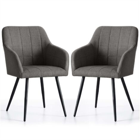 Lot de 2 Chaises rembourrées à surpiqûres carrées LUXANO Anthracite pieds noirs tissu Lumos (1/5)