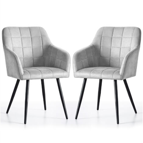 Lot de 2 Chaises rembourrées à surpiqûres carrées LUXANO Gris pieds noirs (1/5)