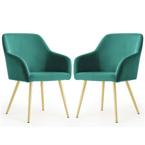 Lot de 2 Chaises en velours lisses ESTELLE Vert Bouteille pieds dorés (1/5)