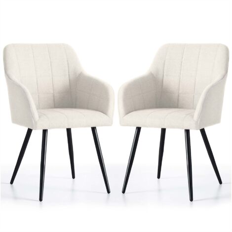 Lot de 2 Chaises rembourrées à surpiqûres carrées LUXANO Crème pieds noirs tissu Lumos (1/5)