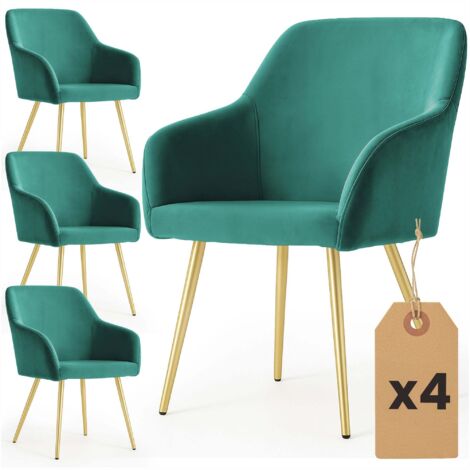 Lot de 4 Chaises en velours lisses ESTELLE Vert Bouteille pieds dorés (1/5)