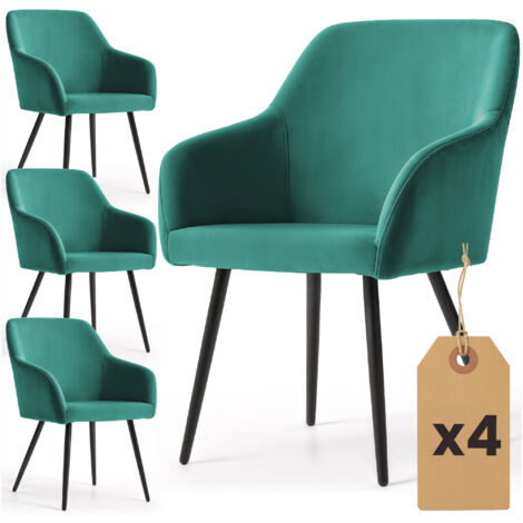 Lot de 4 Chaises en velours lisses ESTELLE Vert Bouteille pieds noirs (1/5)