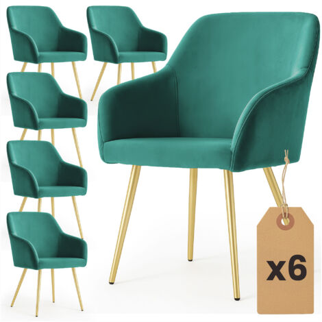 Lot de 6 Chaises en velours lisses ESTELLE Vert Bouteille pieds dorés (1/5)