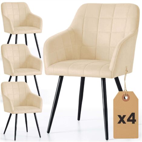 Lot de 4 Chaises rembourrées à surpiqûres carrées LUXANO Beige pieds noirs (1/5)
