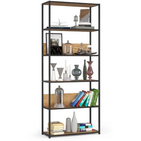 Étagère murale industrielle sur pied AKORD Noire 80 cm façade Chêne Craft 6 étagères 80x32x192 cm (1/5)