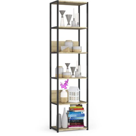 Étagère murale industrielle sur pied AKORD Noire 50 cm façade Chêne Artisan 6 étagères 50x32x192 cm (1/5)