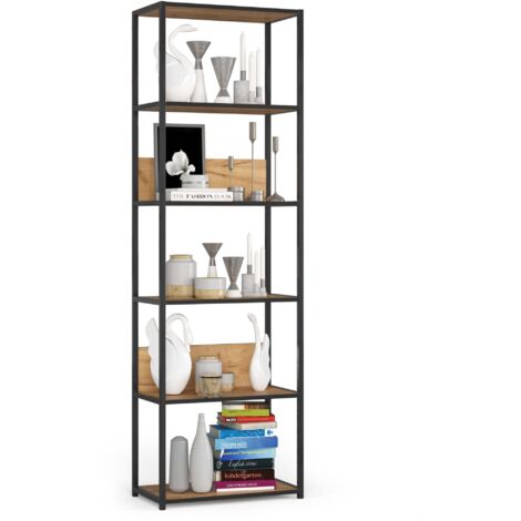 Étagère murale industrielle sur pied AKORD Noire 60 cm façade Chêne Craft 6 étagères 60x32x192 cm (1/5)