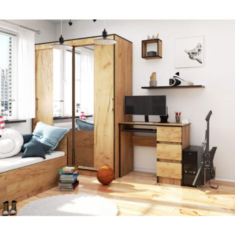 IDMARKT Burau Droit MA 3 Tiroirs Avc étagèrs D Rangmnt Blanc T Bois Au Millur Prix