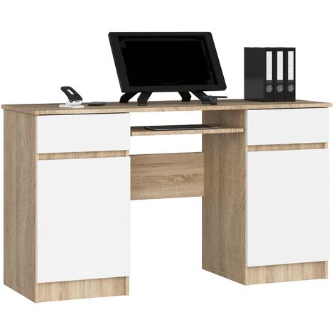 Grand bureau d'angle akord droit b20 blanc 155 cm 1 porte 3 tiroirs façade  gris graphite 4 étagères 155x85x77 cm bureau gaming bureau enfant bureau  pour ordinateur table de bureau bureau informatique