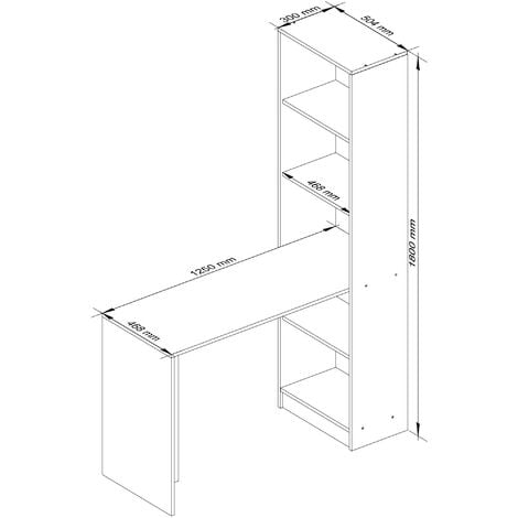 Bureau réversible avec bibliothèque à cinq étagères, couleur blanche,  Dimensions 120 x 144 x 53 cm