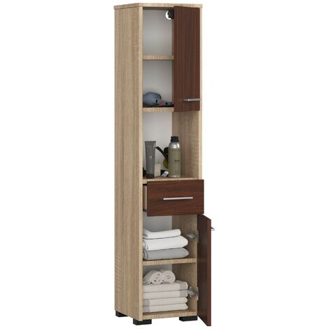 Colonne Salle De Bains Akord Fin Blanche 30 Cm 2 Portes 1 Tiroir Façade Gris Graphite 3 étagères