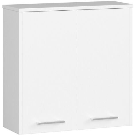 Armoire murale de salle de bain blanche 60 cm – 2 portes – 2 étagères – Panneau laminé KRONOSPAN – Épaisseur 16 mm – Classe d'hygiène E1 – Abamihome (1/5)