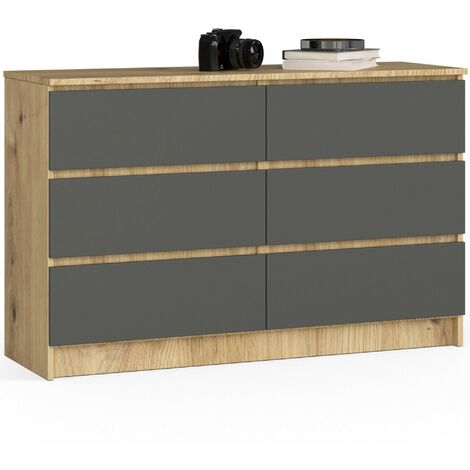 Akord – Commode 120 cm 6 tiroirs – Façade gris graphite – Corps chêne artisan – Dimensions 120x40x77 cm – Panneau stratifié (1/4)