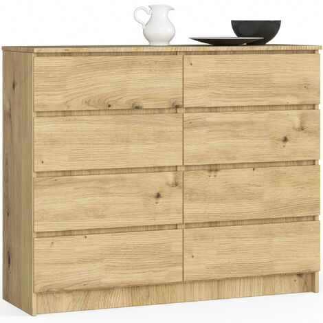 Commode AKORD K120 Chêne Artisan 120 cm 8 tiroirs façade Chêne Artisan 120x40x99 cm