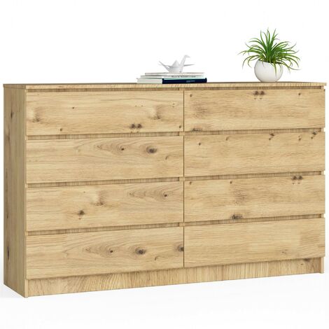 Akord – Commode enfant 160 cm – 8 tiroirs – Panneau stratifié chêne artisan – Dimensions 160x40x99 cm – Limiteur d'extension de tiroir