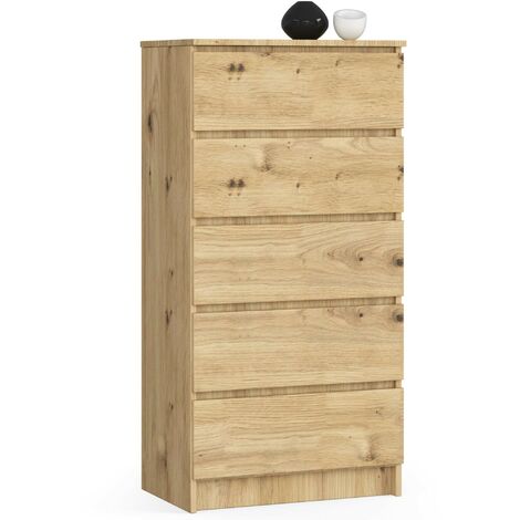 Commode AKORD K60 Chêne Artisan 60 cm 5 tiroirs façade Chêne Artisan 60x40x121 cm