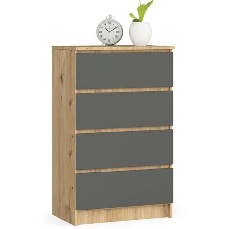 Commode AKORD K60 Chêne Artisan 60 cm 4 tiroirs façade Gris Graphite 60x40x99 cm