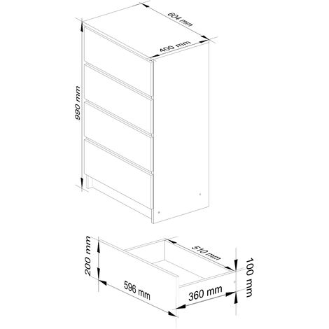 Commode AKORD K60 Blanche 60 cm 4 tiroirs façade Blanche 60x40x99 cm