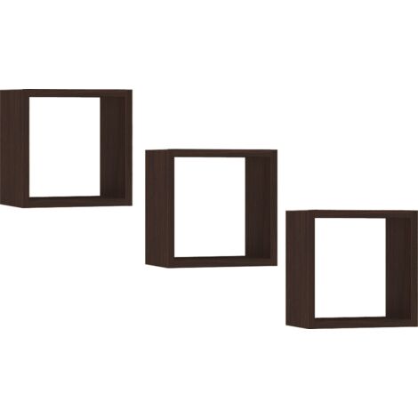 Ensemble de 3 etagères carrées AKORD K25 cm avec fixation invisible Wengé 25 cm 3 étagères 25x15x25 cm