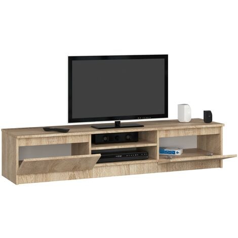 Meuble TV pour salon AKORD Chêne Sonoma 160 cm 2 portes façade Chêne Sonoma 2 étagères 160x40x33 cm