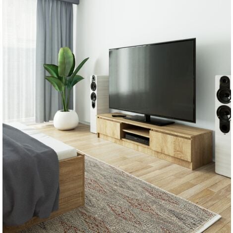 Meuble TV pour salon AKORD Chêne Sonoma 160 cm 2 portes façade Chêne Sonoma 2 étagères 160x40x33 cm