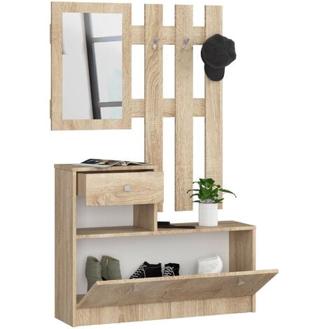 Ensemble d'entrée AKORD avec l'armoire à chaussures Chêne Sonoma 90 cm 1 porte 1 tiroir 2 étagères 90x25x170 cm