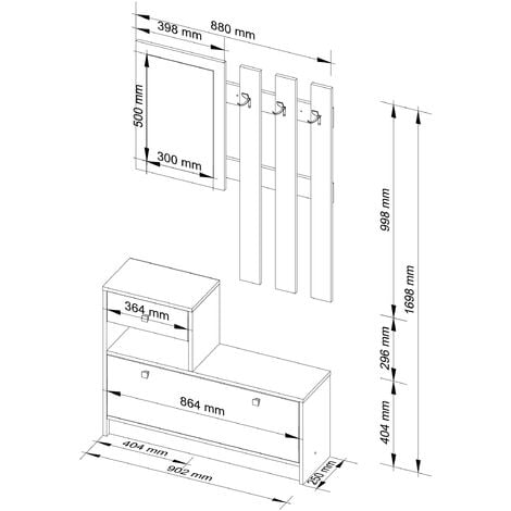 Ensemble d'entrée AKORD avec l'armoire à chaussures Chêne Sonoma 90 cm 1 porte 1 tiroir 2 étagères 90x25x170 cm