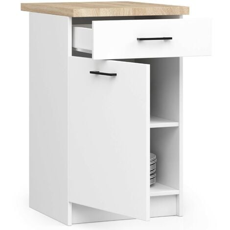 Armoires de cuisine basse AKORD S40 OLIWIA Blanc 40 cm 1 porte 1 tiroir façade Blanche 2 étagères 40x46x85 cm