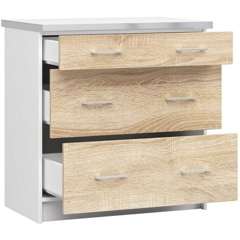 Meuble de cuisine bas AKORD S80 LIMA modulable Blanc 80 cm 3 tiroirs façade Chêne Sonoma 80x44,5x82 cm