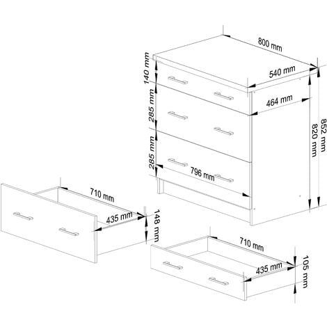 Meuble de cuisine bas AKORD S80 LIMA modulable Blanc 80 cm 3 tiroirs façade Chêne Sonoma 80x44,5x82 cm