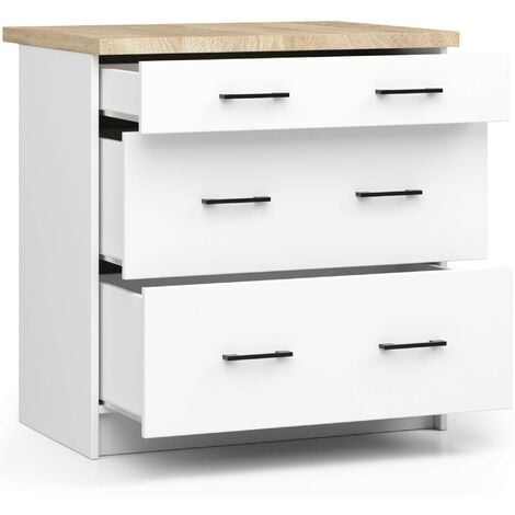 Armoires de cuisine basse AKORD S80 OLIWIA Blanc 80 cm 3 tiroirs façade Blanche 80x46x85 cm