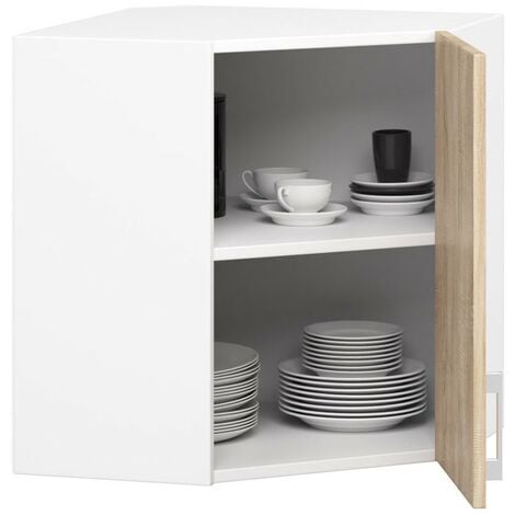 Armoires de cuisine haute AKORD d'angle W60 LIMA Blanc 60 cm 1 porte façade Chêne Sonoma 2 étagères 60x30,5x58 cm