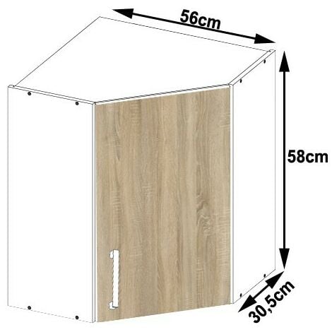Armoires de cuisine haute AKORD d'angle W60 LIMA Blanc 60 cm 1 porte façade Chêne Sonoma 2 étagères 60x30,5x58 cm