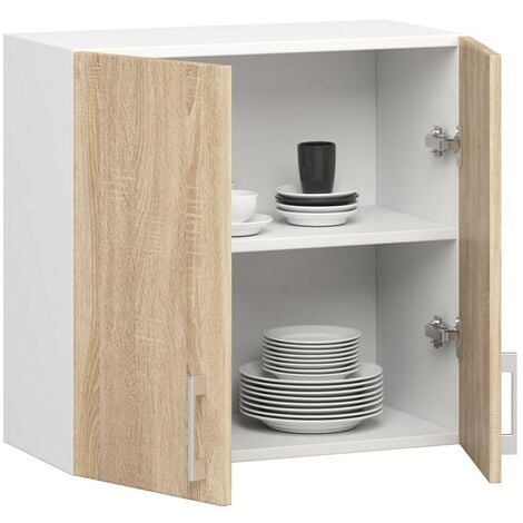 Armoire de cuisine AKORD W60, accr. au mur, LIMA modulable Blanc 60 cm 2 portes façade Chêne Sonoma 2 étagères 60x30,5x58 cm