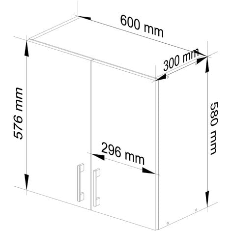 Armoire de cuisine AKORD W60, accr. au mur, LIMA modulable Blanc 60 cm 2 portes façade Chêne Sonoma 2 étagères 60x30,5x58 cm