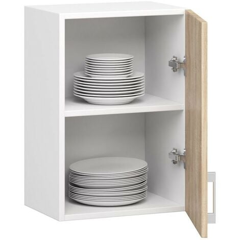 Armoires de cuisine haute AKORD W40 LIMA Blanc 40 cm 1 porte façade Chêne Sonoma 2 étagères 40x30,5x58 cm