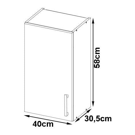 Armoires de cuisine haute AKORD W40 LIMA Blanc 40 cm 1 porte façade Chêne Sonoma 2 étagères 40x30,5x58 cm