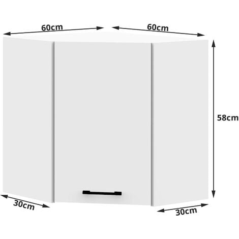 Armoires de cuisine AKORD d'angle haute W60 OLIWIA Blanc 60 cm 1 porte façade Blanche 2 étagères 60x30x58 cm
