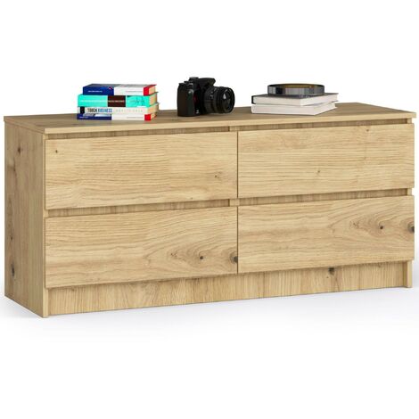 Akord – Commode enfant 120 cm – 4 tiroirs – Panneau stratifié chêne artisan – Dimensions 120x40x55 cm – Finition mate (1/4)