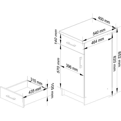 Meuble de cuisine bas AKORD S40 LIMA modulable Blanc 40 cm 1 porte 1 tiroir façade Chêne Sonoma 2 étagères 40x44,5x82 cm