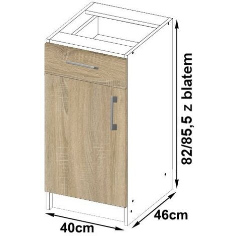 Meuble de cuisine bas AKORD S40 LIMA modulable Blanc 40 cm 1 porte 1 tiroir façade Chêne Sonoma 2 étagères 40x44,5x82 cm