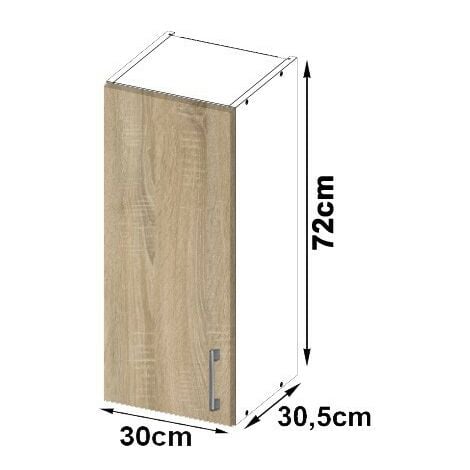 Armoires de cuisine haute AKORD W30 LIMA H720 Blanc 30 cm 1 porte façade Chêne Sonoma 2 étagères 30x30,5x72 cm