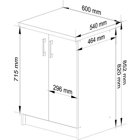 Meuble de cuisine bas AKORD S60 LIMA modulable Blanc 60 cm 2 portes façade Chêne Sonoma 2 étagères 60x44,5x82 cm