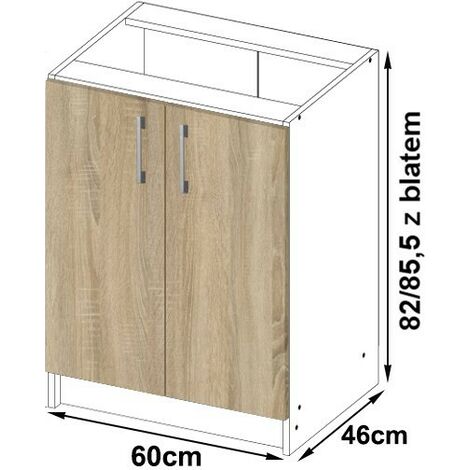 Meuble de cuisine bas AKORD S60 LIMA modulable Blanc 60 cm 2 portes façade Chêne Sonoma 2 étagères 60x44,5x82 cm